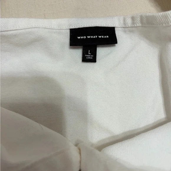 Who What Wear White Puff Sleeve Denim Dress Size L | 100% Cotton - Picture 7 of 14